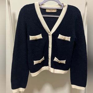 [Korean Brand] Classic style, V neck Waffle knit cardigan, Atelier Nain, Navy